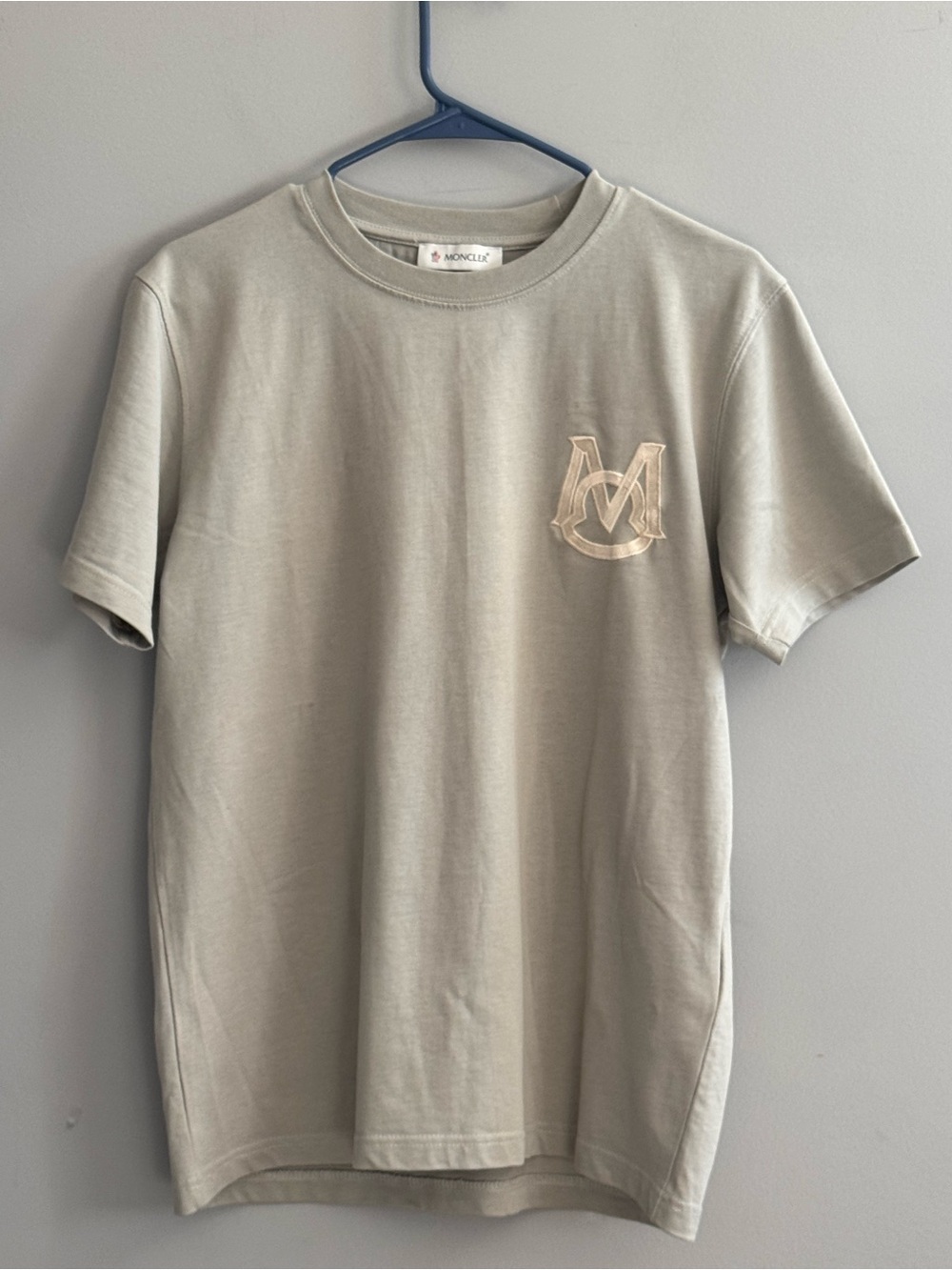 Moncler Size S Gray Embroidered Logo Crew Neck T-Shirt NWOT